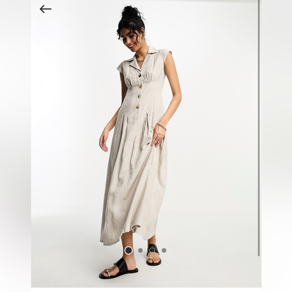 Linen cap sleeve midi dress with pin tucks